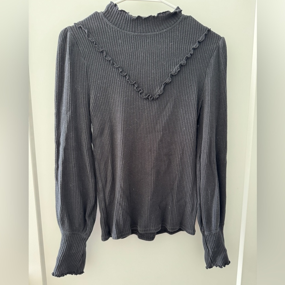 Ribbed Long Sleeve Black Top